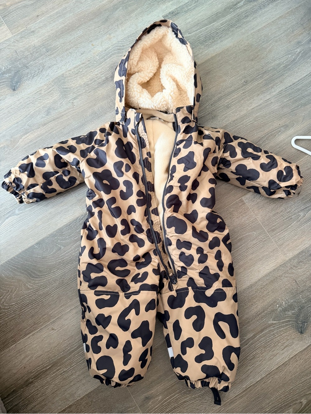 H&M Leopard Print Hooded One-Piece in Beige and Black